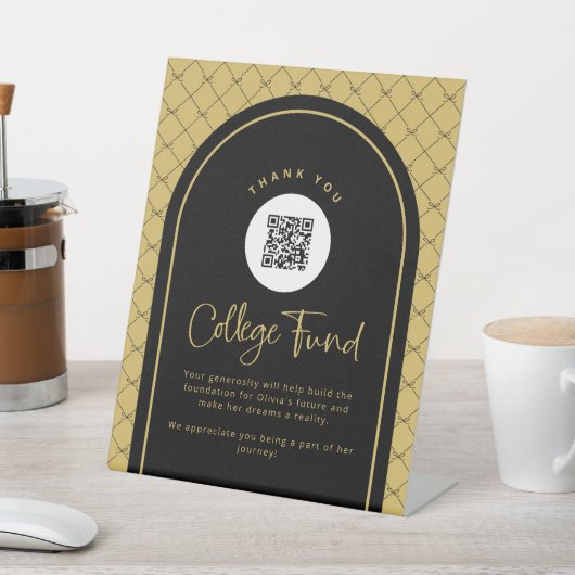 ブラック金ゴールドボウズ大学ファンドQRコードペデスタルサイン 台座サイン (インサイチュ)