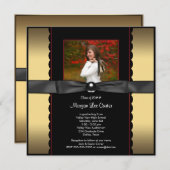 ブラック金ゴールドボウフォト卒業発表 招待状 (正面/裏面)