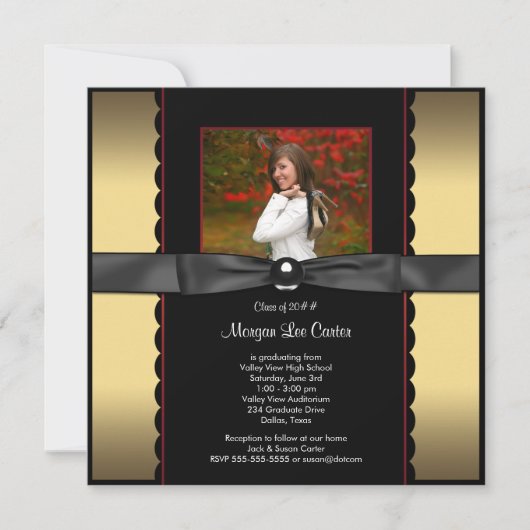ブラック金ゴールドボウフォト卒業発表 招待状 (正面)