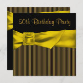 ブラック金ゴールドボウ女性50thバースデーパーティー 招待状 (正面/裏面)