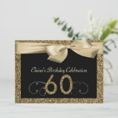 ブラック金ゴールドボウ60thウーマンズ誕生日招待状 招待状 (スタンド正面)