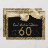 ブラック金ゴールドボウ60thウーマンズ誕生日招待状 招待状 (正面/裏面)