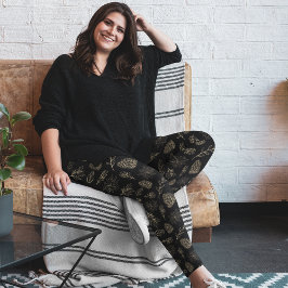 ブラック金ゴールドボヘミアンクリスマスパジャマパンツ レギンス