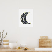 ブラック金ゴールドボヘミアンフローラムーン抽象芸術アート ポスター (キッチン)