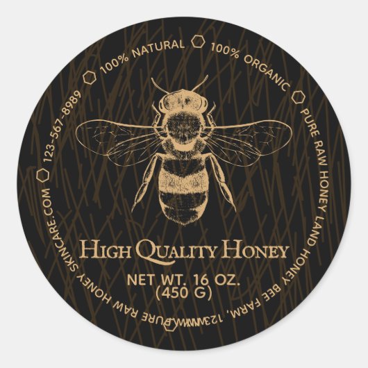 ブラック金ゴールドボホヴィンテージ抽象芸術ハニージャガービー ラウンドシール (正面)