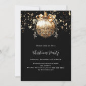 ブラック金ゴールドボーブルヴィンテージ星クリスマスパーティー 招待状 (正面)