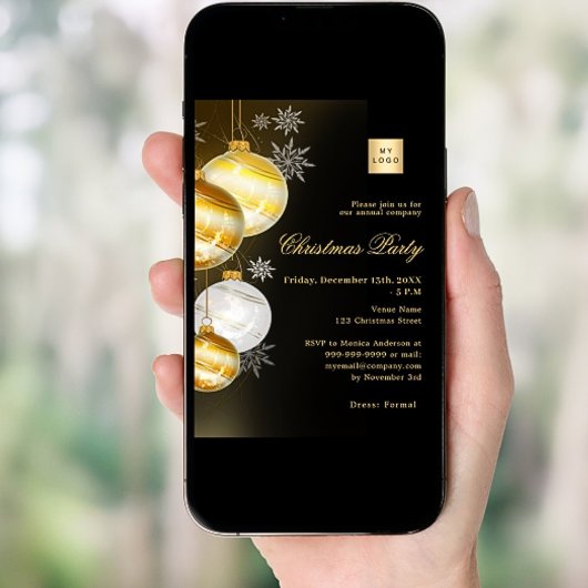 ブラック金ゴールドボーブル会社のロゴクリスマスパーティー 招待状
