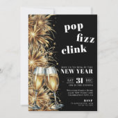 ブラック金ゴールドポップ・アートのシャンパーニュ大晦日パーティー 招待状 (正面)