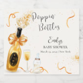 ブラック金ゴールドポピンボトルシャンパンベビーシャワー スパークリングワインラベル (シングルラベル)
