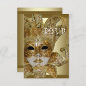 ブラック金ゴールドマスカレードパーティーRSVP 出欠カード (正面/裏面)