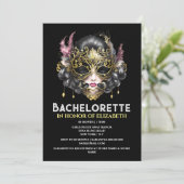 ブラック金ゴールドマスカレード顔マスクレエレガントディース 招待状 (スタンド正面)