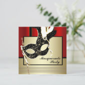 ブラック金ゴールドマスクレッドブラックマスカレードパーティー 招待状 (スタンド正面)