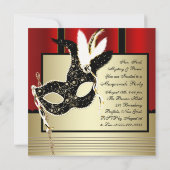 ブラック金ゴールドマスクレッドブラックマスカレードパーティー 招待状 (裏面)