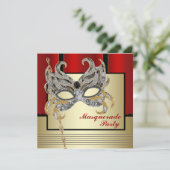 ブラック金ゴールドマスクレッドブラックマスカレードパーティー 招待状 (スタンド正面)