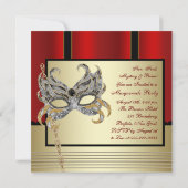 ブラック金ゴールドマスクレッドブラックマスカレードパーティー 招待状 (裏面)