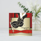 ブラック金ゴールドマスクレッドブラックマスカレードパーティー 招待状 (スタンド正面)