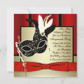 ブラック金ゴールドマスクレッドブラックマスカレードパーティー 招待状 (裏面)