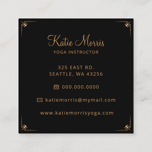 ブラック金ゴールドマンダラエレガントヨガインストラクター スクエア名刺 (裏面)