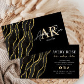 ブラック金ゴールドマーブルゲート美容師美しい 名刺