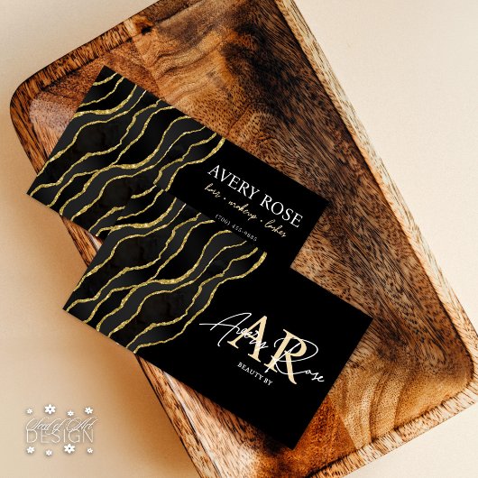 ブラック金ゴールドマーブルゲート美容師美しい 名刺