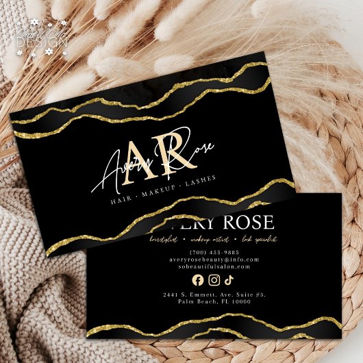 ブラック金ゴールドマーブルゲート美容師美しい 名刺