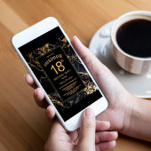 ブラック金ゴールドマーブルサプライズ18thバースデーパーティー 招待状