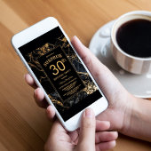 ブラック金ゴールドマーブルサプライズ30th誕生日パーティー 招待状