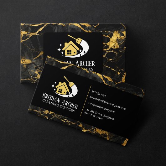 ブラック金ゴールドマーブルハウスキーピング清掃サービス 名刺