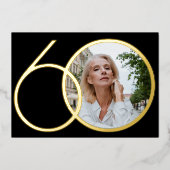 ブラック金ゴールドミニマカスタムリスト写真60誕生日 箔招待状 (正面)