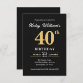 ブラック金ゴールドミニマモダンリストシンプルの40歳の誕生日 招待状 (正面/裏面)