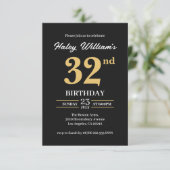 ブラック金ゴールドミニマモダンリストシンプル32番目の誕生日 招待状 (スタンド正面)
