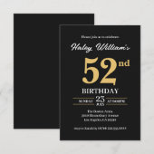 ブラック金ゴールドミニマモダンリストシンプル52番目の誕生日 招待状 (正面/裏面)
