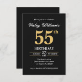 ブラック金ゴールドミニマモダンリストシンプル55番目の誕生日 招待状 (正面/裏面)