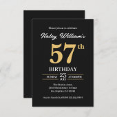 ブラック金ゴールドミニマモダンリストシンプル57番目誕生日 招待状 (正面/裏面)