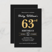 ブラック金ゴールドミニマモダンリストシンプル63番目の誕生日 招待状 (正面/裏面)