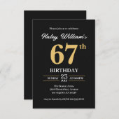 ブラック金ゴールドミニマモダンリストシンプル67番目誕生日 招待状 (正面/裏面)
