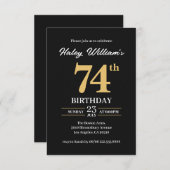 ブラック金ゴールドミニマモダンリストシンプル74th誕生日 招待状 (正面/裏面)
