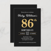 ブラック金ゴールドミニマモダンリストシンプル86位誕生日 招待状 (正面/裏面)