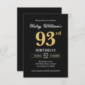 ブラック金ゴールドミニマモダンリストシンプル93番目の誕生日 招待状 (正面/裏面)