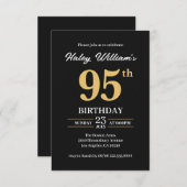 ブラック金ゴールドミニマモダンリストシンプル95th誕生日 招待状 (正面/裏面)