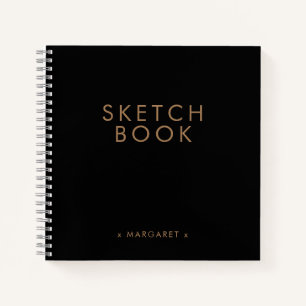 ブラック金ゴールドミニマリパーソナライズされたストSketchbook ノートブック