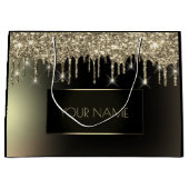 ブラック金ゴールドミニマルネームユニークブランディングドライブ ラージペーパーバッグ (正面)