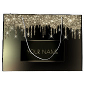 ブラック金ゴールドミニマルネームユニークブランディングドライブ ラージペーパーバッグ (裏面)