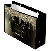 ブラック金ゴールドミニマルネームユニークブランディングドライブ ラージペーパーバッグ (正面アングル)