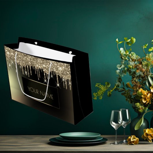 ブラック金ゴールドミニマルネームユニークブランディングドライブ ラージペーパーバッグ