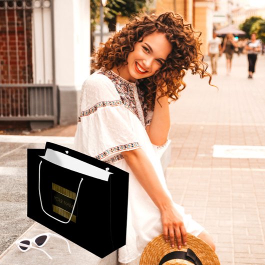 ブラック金ゴールドミニマルネームラグジュアリーブランディング美しい ラージペーパーバッグ