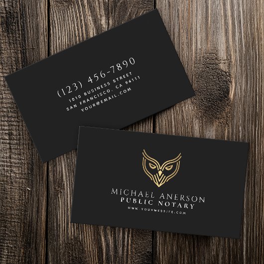 ブラック金ゴールドミニマルフクロウ公証人ローン署名業者 名刺