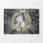 ブラック金ゴールドミニマルローレル全結婚体 三つ折り招待状 (カバー)