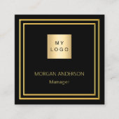 ブラック金ゴールドミニマル写真ロゴQRコード スクエア名刺 (正面)