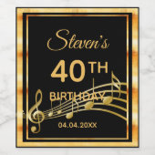 ブラック金ゴールドミュージックノート40th誕生日パーティー ワインラベル (シングルラベル)